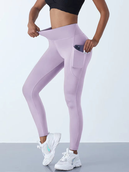 New High Waist Women'S Leggings Stretch Yoga Pants Tights with Pockets Push up Fitness Running Sportswear Solid Color Pants